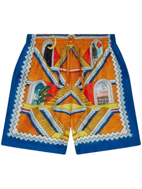 Casablanca Escalier Infini silk shorts Blue MS23TR012