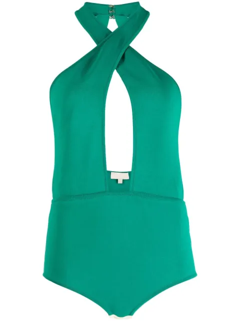 Elie Saab halter keyhole body suit Green 9658