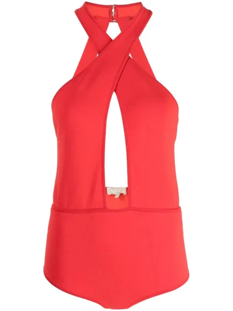 Elie Saab halter keyhole body suit Red 9658