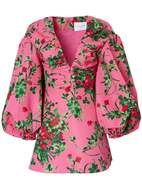 Carolina Herrera floral-print V-neck mini dress Pink S2311N506TRF