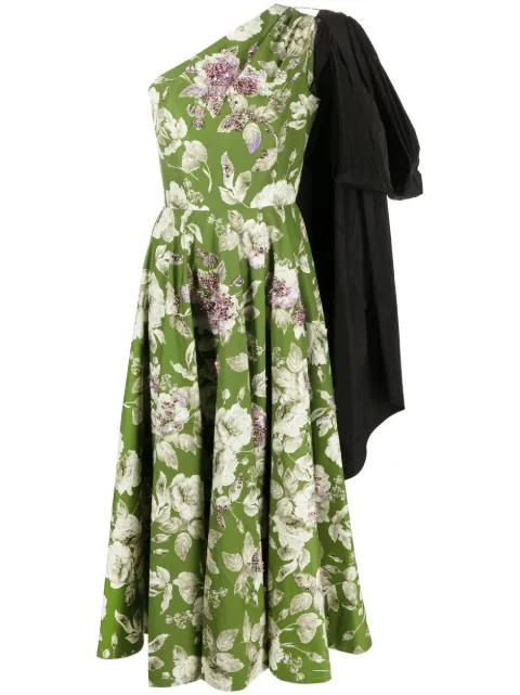 ERDEM asymmetric floral-print midi dress Green 21827KDFCE