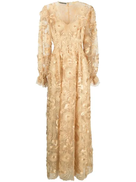 Alberta Ferretti floral-embroidered ruffled maxi dress Neutrals AEF231U04321637