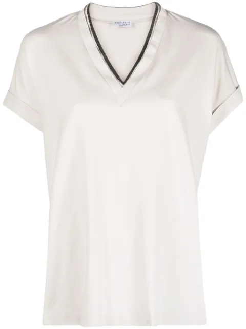 Brunello Cucinelli Monili-chain V-neck T-shirt Neutrals M0T18BD222C8726