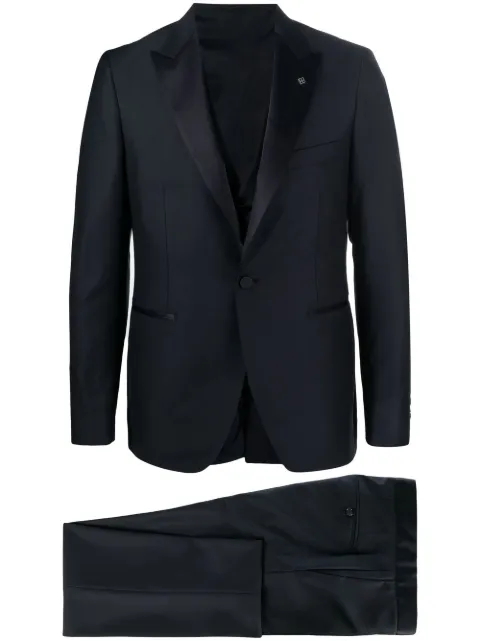 Tagliatore satin-trim three-piece tuxedo suit Blue EFBR15A01060007