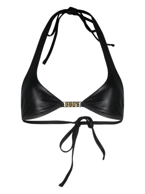GCDS logo-plaque halterneck bikini top Black SS23W720109