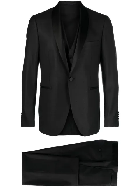 Tagliatore satin-lapel three-piece suit Black EFBR18A01550018