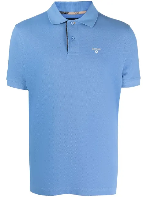 Barbour tartan-trim embroidered-logo polo shirt Blue MML0012
