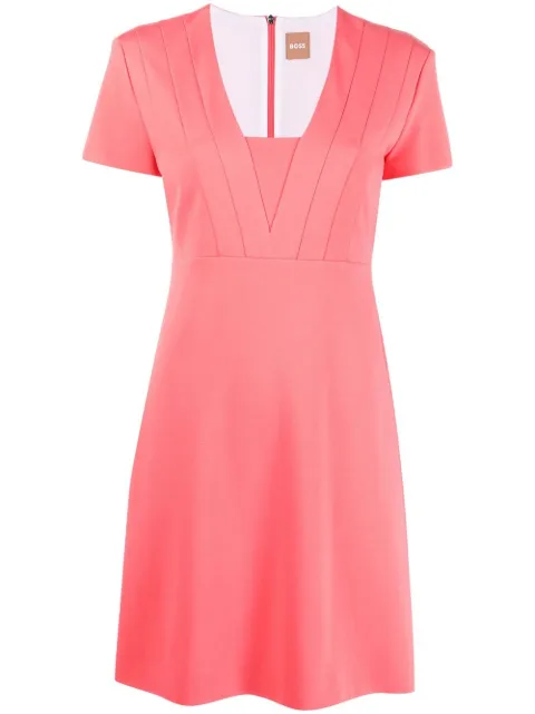 BOSS square neck salmon short dress Pink 50486638