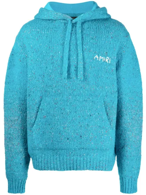 AMIRI logo-embroidery knitted hoodie Blue PS23MKH001