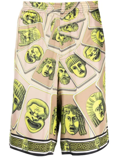 Versace Le Maschere print silk shorts Green 10024761A06818