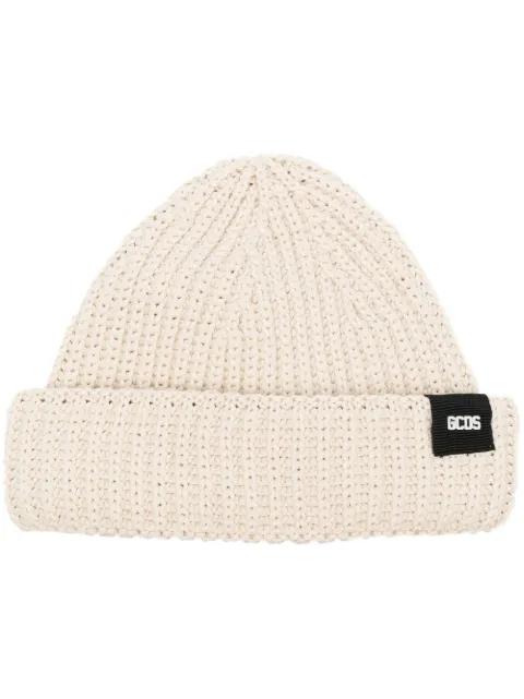 GCDS logo-patch ribbed knit beanie Neutrals SS23U870503