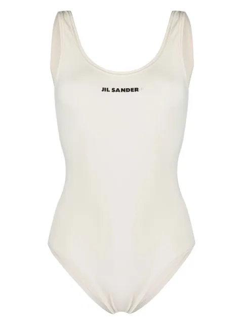 Jil Sander scoop-back logo-print one-piece Neutrals J40SD0104J20011