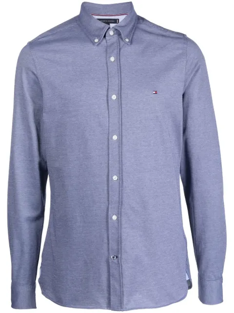 Tommy Hilfiger logo-embroidery cotton-blend shirt Blue MW0MW28341