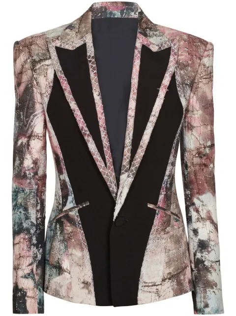 Balmain abstract-print linen blazer Black AH0SE120MC72