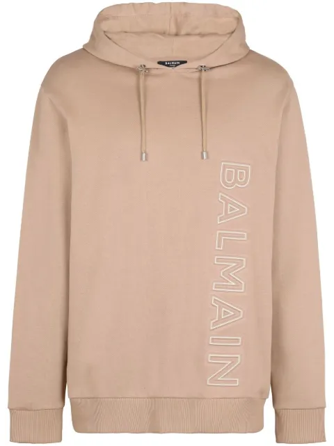 Balmain logo-embossed cotton hoodie Neutrals AH0JT046BC22