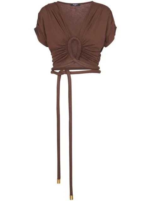 Balmain knotted cropped top Brown AF0AI095JF55
