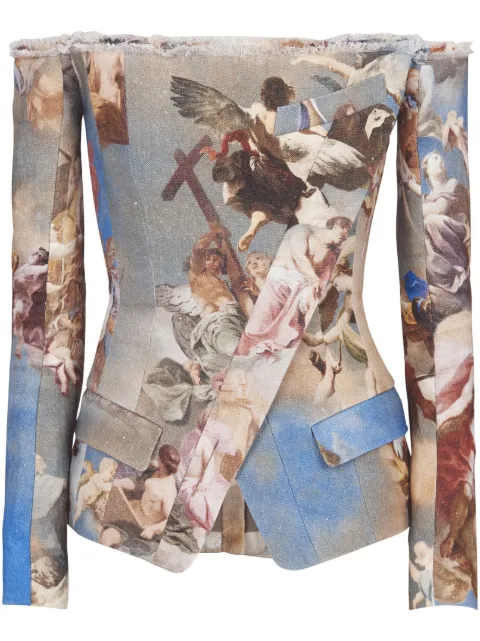 Balmain Sky-print off-the-shoulder jacket Multicolour AF0SM195HB18