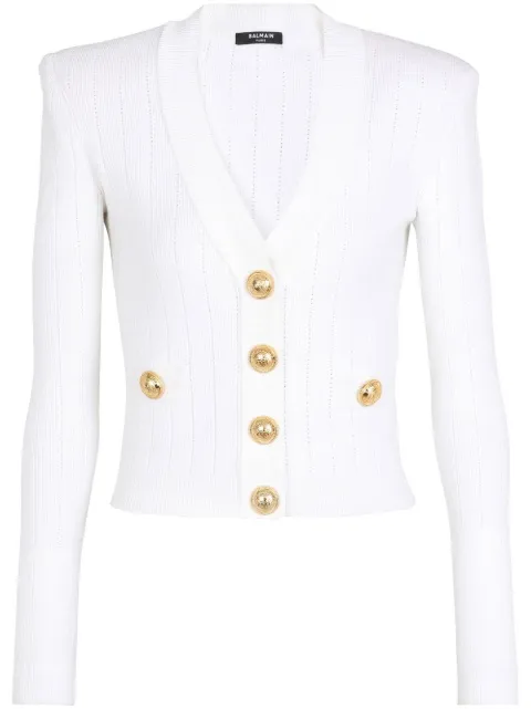 Balmain pointelle-knit V-neck cardigan White CF1KL007KB07