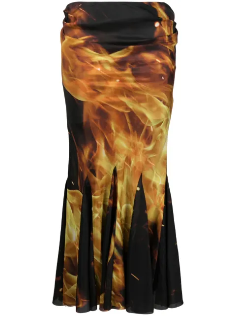 Balmain fire-print draped midi skirt Black AF0LD290SC27