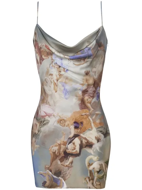 Balmain Sky-print cowl-neck minidress Blue AF0R2220VD14
