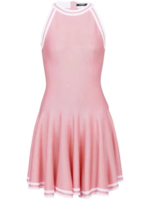 Balmain contrast-knit sleeveless skater dress Pink AF2R3052KB41