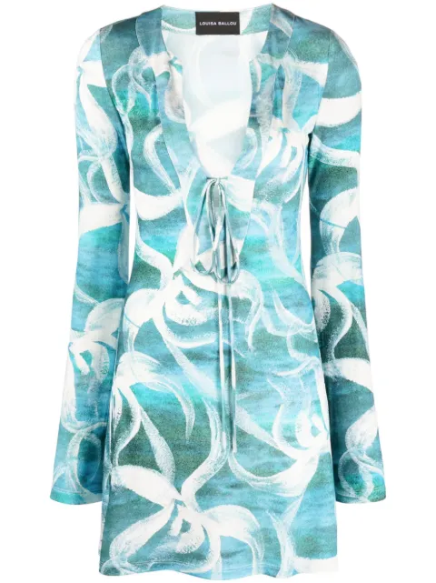 Louisa Ballou floral-print long-sleeve minidress Blue 1141115040