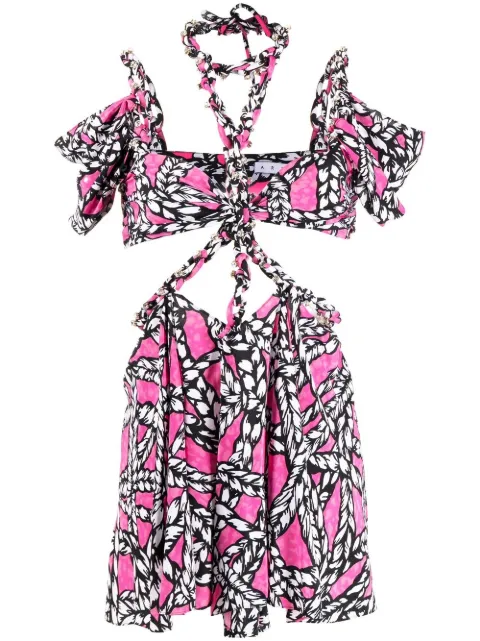 AREA rope-print cut-out minidress Pink 2301D36179