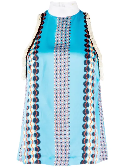 Wales Bonner sleeveless satin printed top Blue WS23SH13VI035