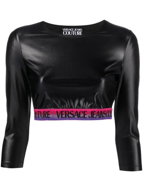 Versace Jeans Couture logo cropped top Black 74HAH218J0062899