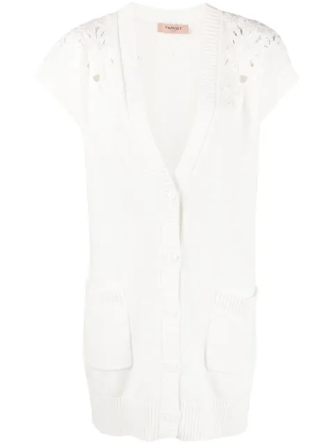 TWINSET crochet-trim cap-sleeve cardigan White 231TP3492