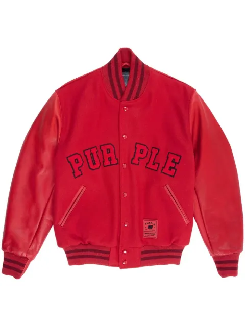Purple Brand logo-appliqué varsity bomber jacket Red P321GRWL923