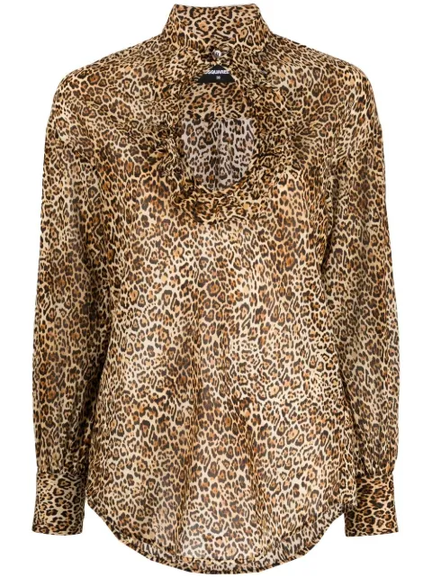 DSQUARED2 leopard-print cut-out blouse Brown S75NC1048S78190