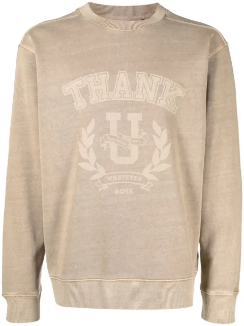 BOSS print-detail crew-neck sweatshirt Neutrals 50486613
