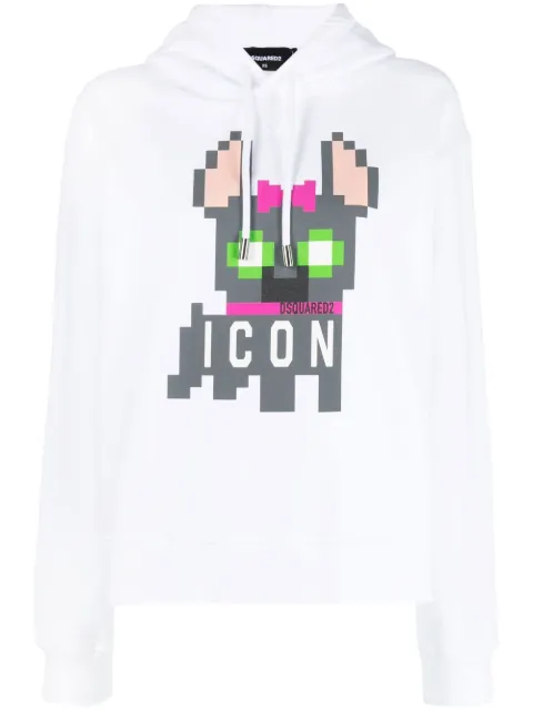 DSQUARED2 Icon pixelated-print hoodie White S80GU0095S25516