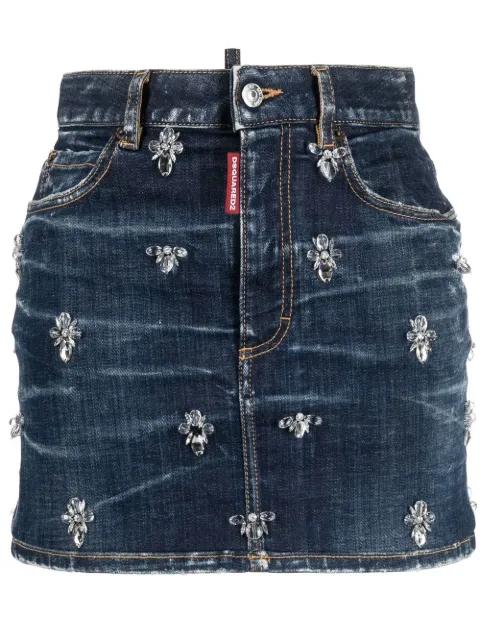DSQUARED2 crystal-embellished denim skirt Blue S75MA0897S30342