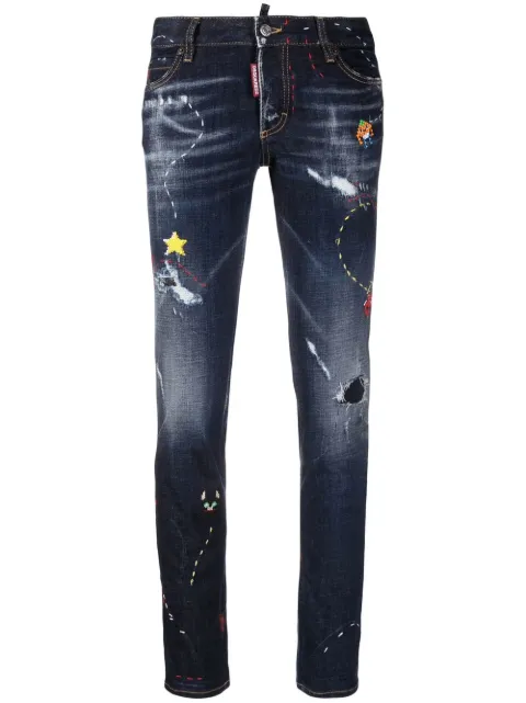 DSQUARED2 low-rise embroidered skinny jeans Blue S75LB0831S30664