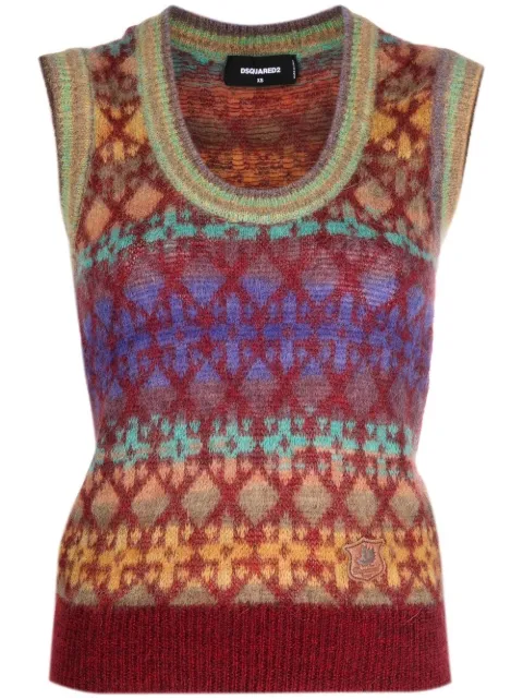 DSQUARED2 jacquard logo-patch vest Brown S75HA1219S18314