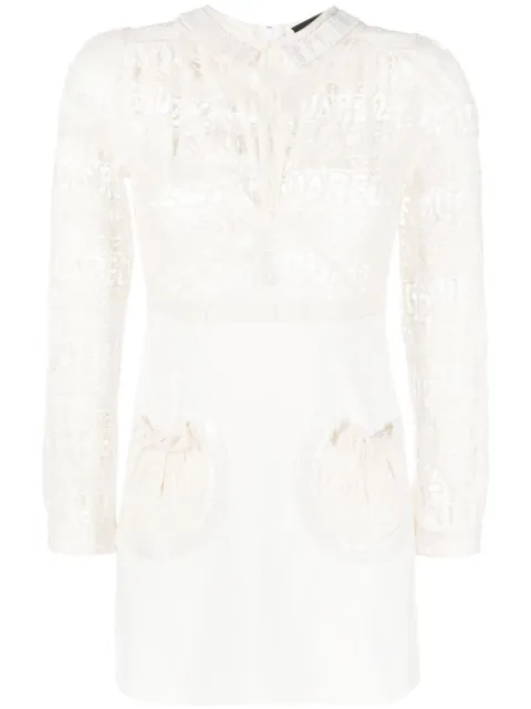 DSQUARED2 logo-lace long-sleeve minidress Neutrals S75CV0676S60581