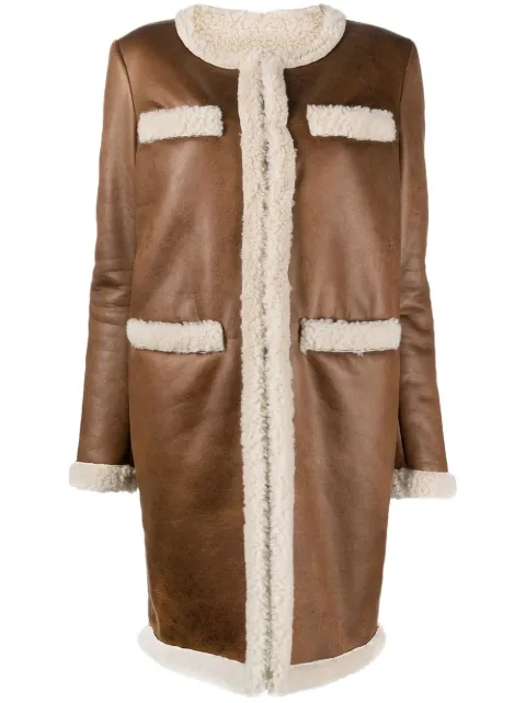 DSQUARED2 faux-shearling collarless coat Brown S75AA0405S78169