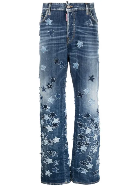 DSQUARED2 star-motif patchwork jeans Blue S74LB1399S30342