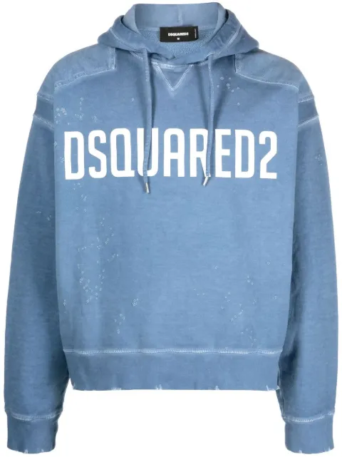 DSQUARED2 logo-print distressed hoodie Blue S74GU0736S25030
