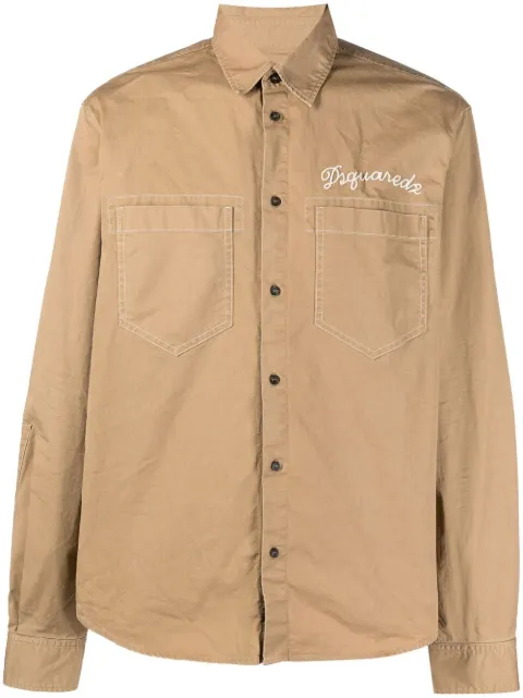 DSQUARED2 logo-embroidered button-up shirt Neutrals S74DM0738S35175