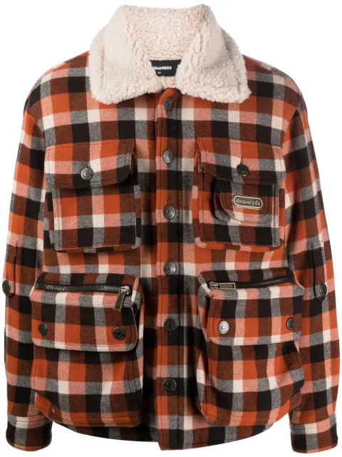 DSQUARED2 check-print shearling jacket Brown S74AM1437S78087
