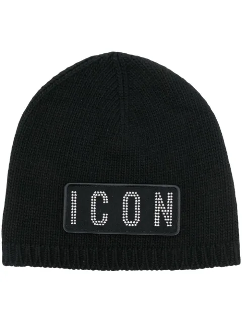 DSQUARED2 Icon-patch knitted beanie Black KNM012405M06795