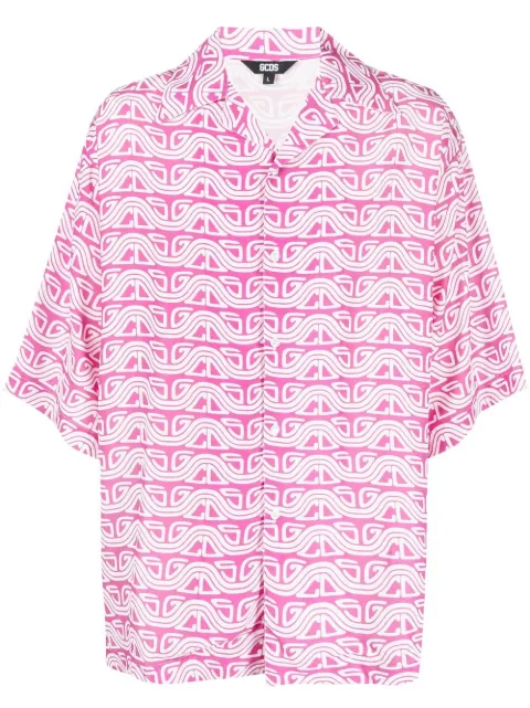 GCDS wave printed bowling shirt Pink SS23M240723