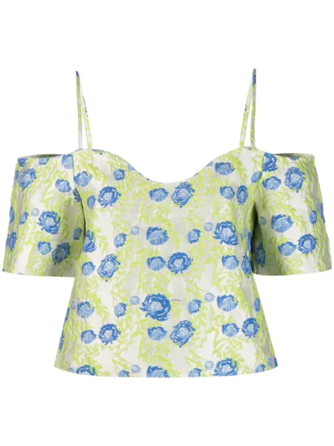 GANNI floral jacquard off-shoulder blouse Grey F7859