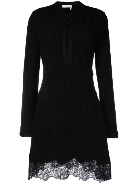 Chloé lace-panel knitted mini dress Black CHC23SRO61083