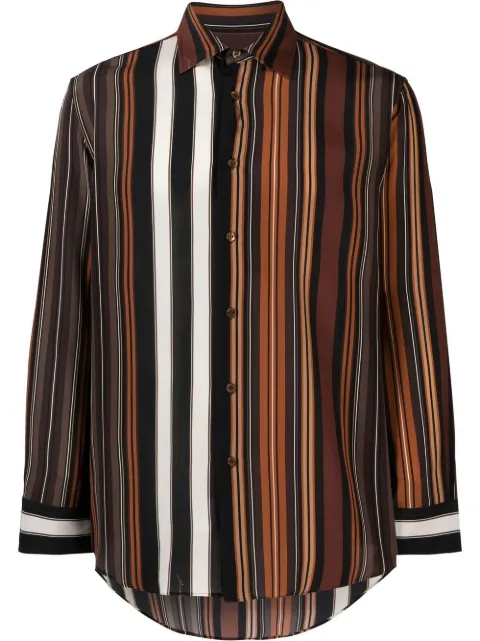 ETRO striped long-sleeve silk shirt Brown 1K8704735