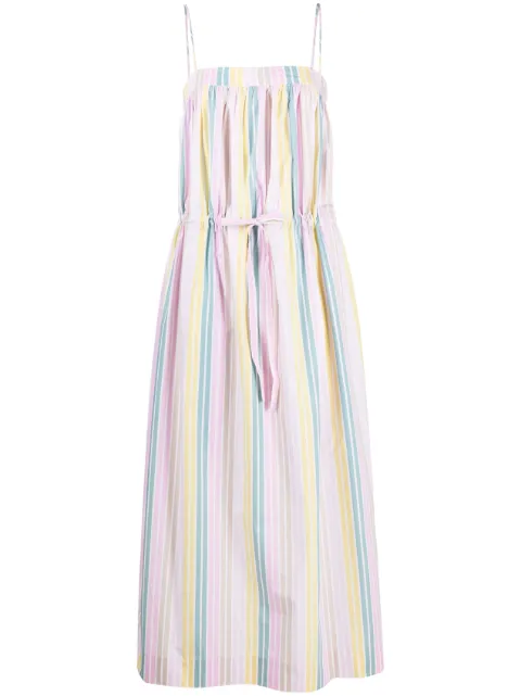 GANNI striped organic-cotton dress White F7766