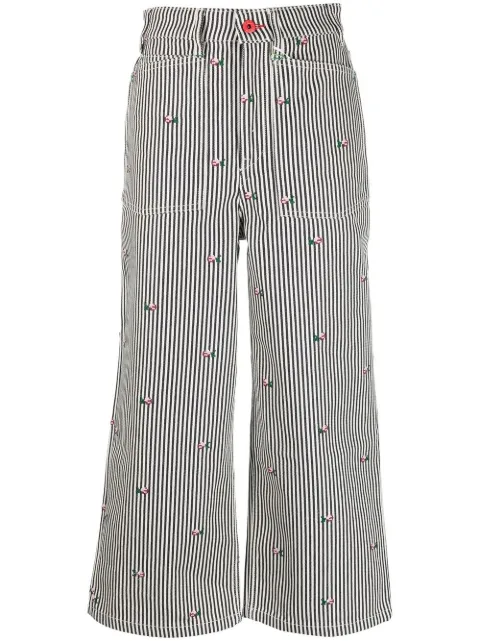 Kenzo floral embroidered striped cropped jeans Black FD52DP2146J1